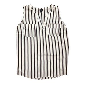 Worthington Woman 1X Sleeveless Stripe Blouse With Pockets White/Black/Brown